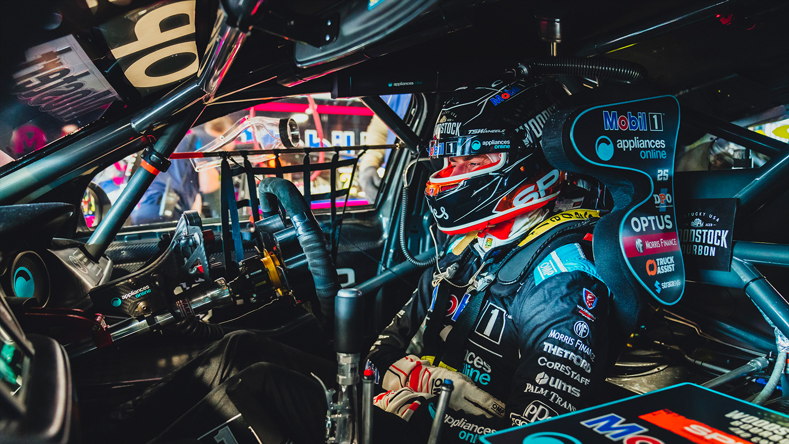 Chaz Mostert inside the Mobil 1 Appliances Online Racing No. 25.