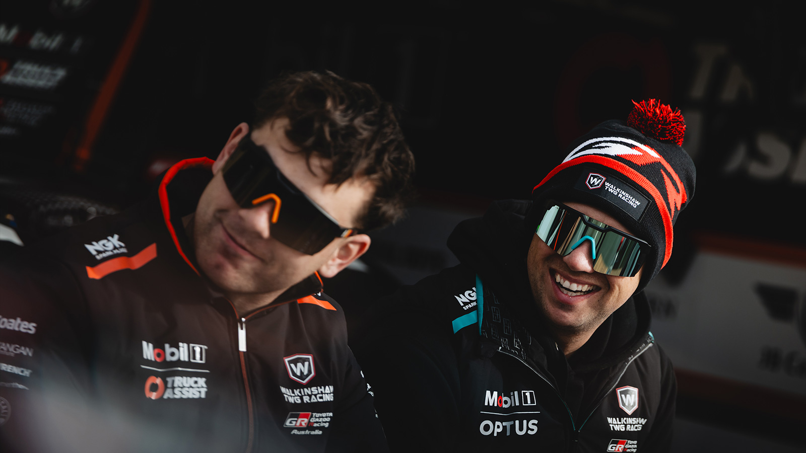 Plenty of smiles from Ryan Wood and Chaz Mostert.